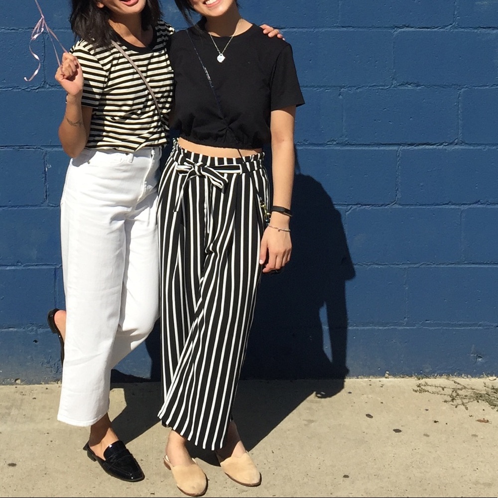 Zara Striped high waisted cropped pants